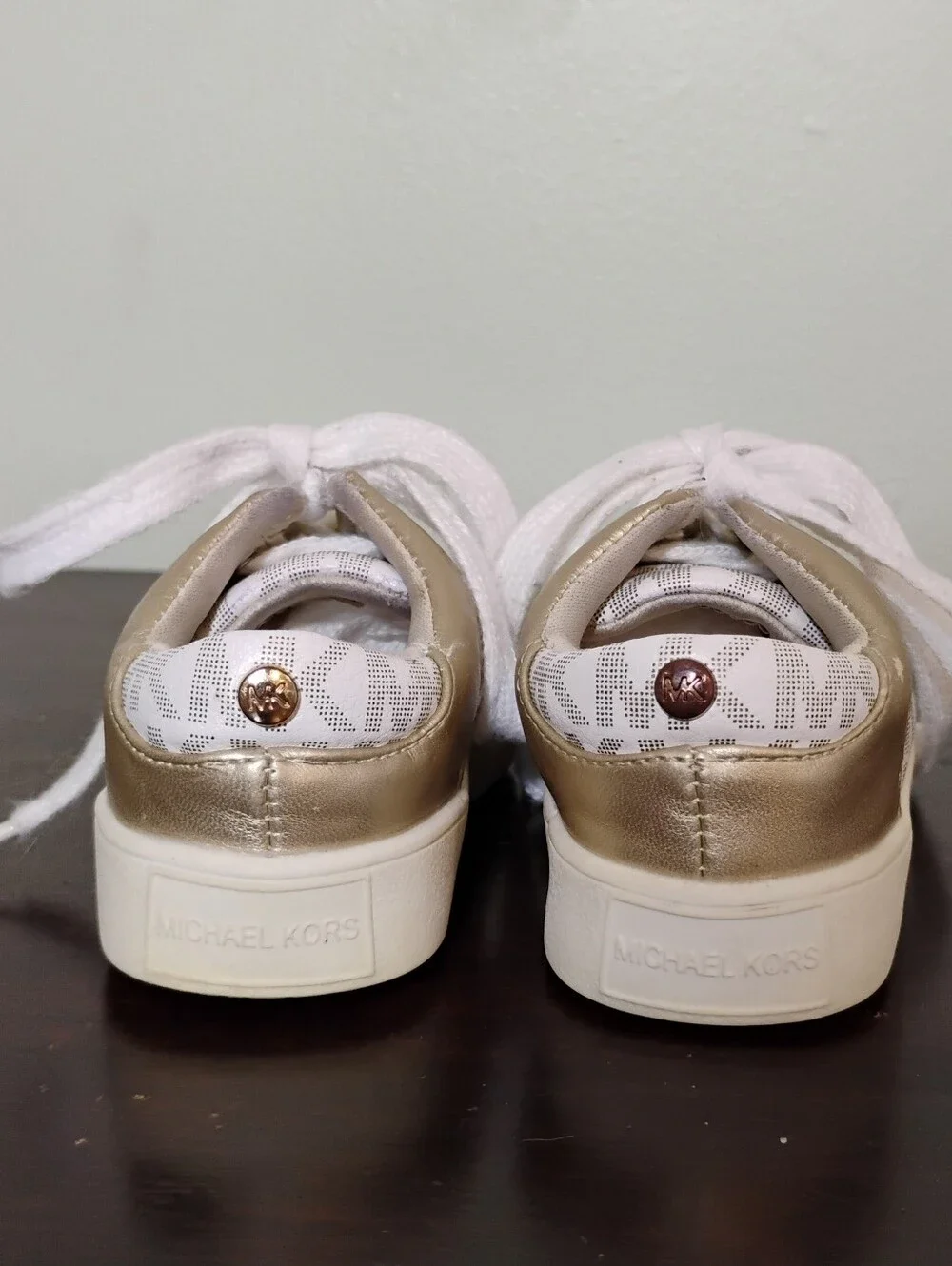 Michael Kors Baby Girls Jem Rally Gold & White Sneakers - Size 6 Baby Girl